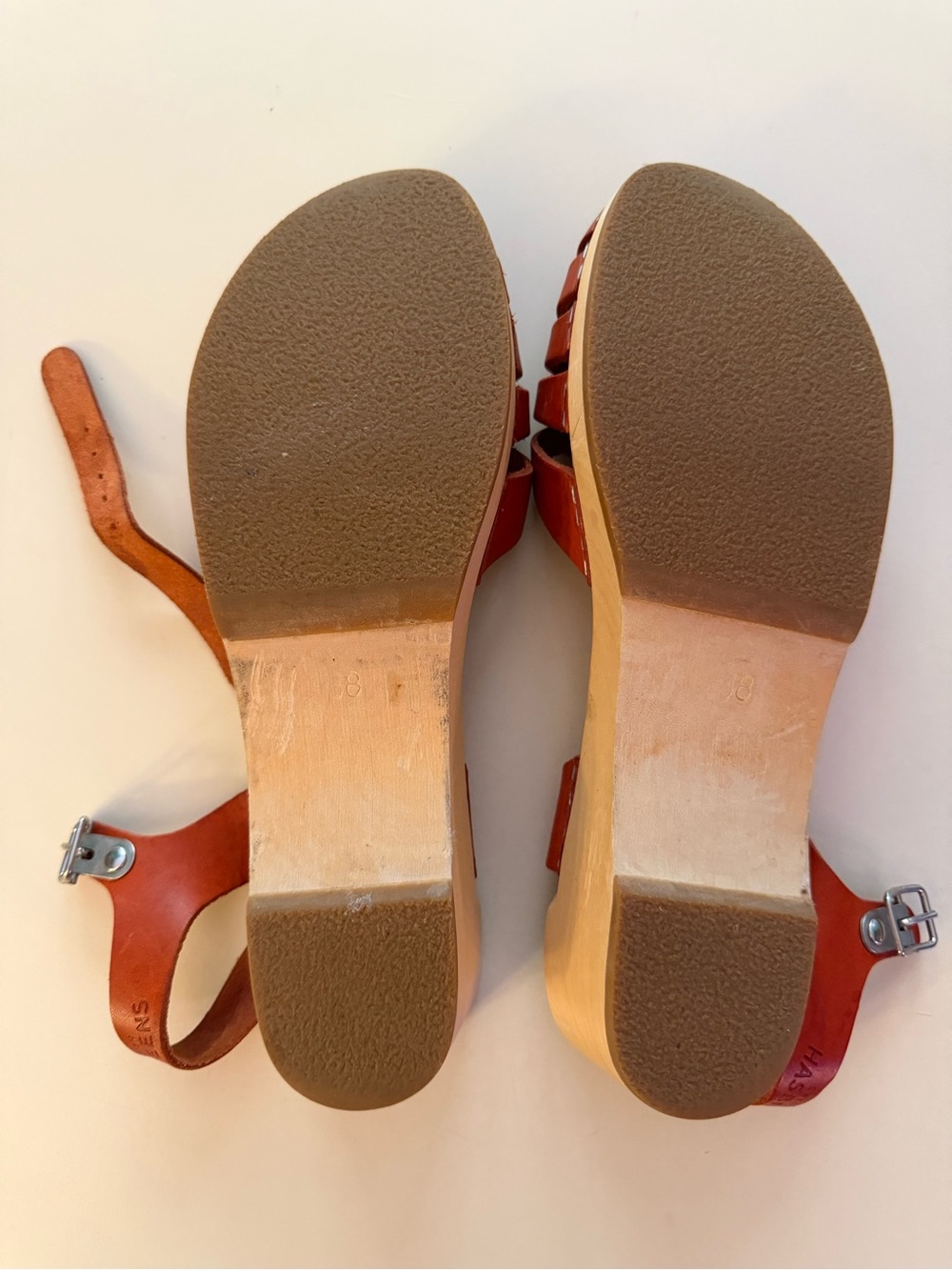 Women’s Red Heart-Strap Swedish Hasbeens Leather Sandals - Picture 7 of 10